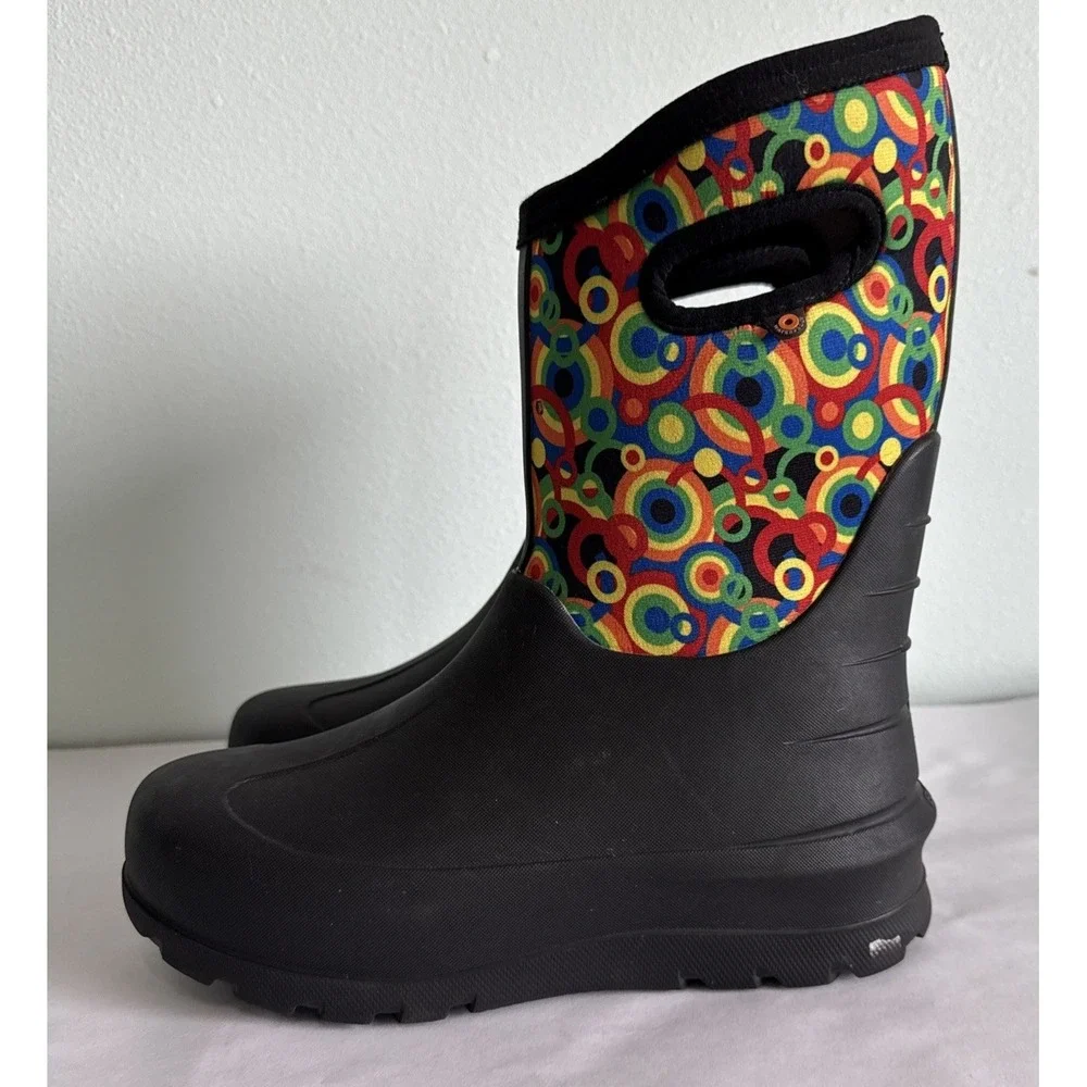 Bogs Neo-Classic Geo Circle‎ Snow Boots Youth 5 Colorful  Pull On Handles